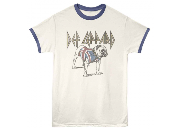 Def Leppard（デフ・レパード） Bulldog ブルドッグ デザイン・バンドTシャツ #3 リンガー生成り/紺