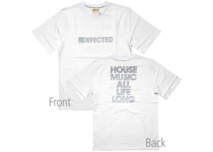 Defected Records （ディフェクテッド） ディープハウスクラブDJ 両面 反射ロゴTシャツ 特別仕様 ホワイト 廃版デッドストック 希少品 入手不可