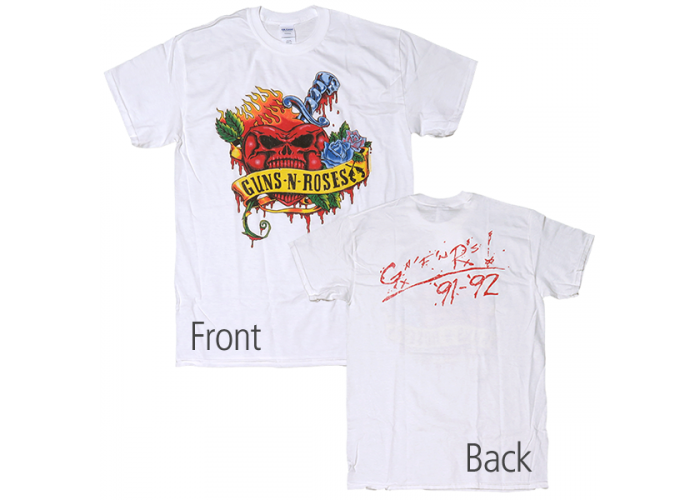 ビートボム Guns N' Roses（ガンズ・アンド・ローゼズ）'91-'92 Tour Skull Heart 復刻バンドTシャツ 両面プリント