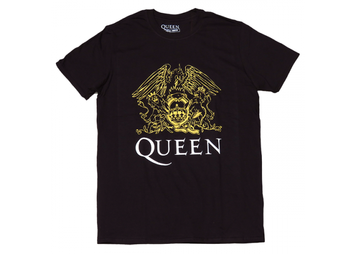 Queen（クイーン） バンドTシャツ Crest（紋章）ゴールド 黒