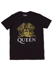 Queen（クイーン） バンドTシャツ Crest（紋章）ゴールド 黒